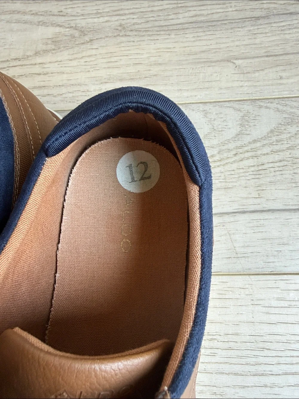 Aldo Tan Brown Leather Derby Shoes with Navy Collar